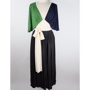 Tory Burch wrap dress sz S midi maxi color block black green navy